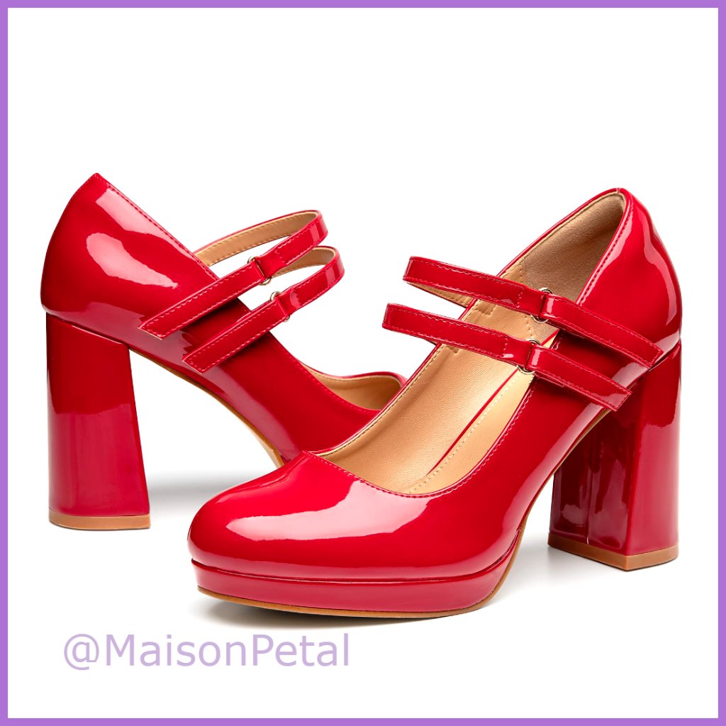 Faux Leather Mary Jane Pumps With Double Strap And Platform